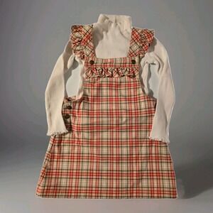 Max Studio Kids 2 piece set dress plaid cream shirt‎ orange black white plaid 4T
